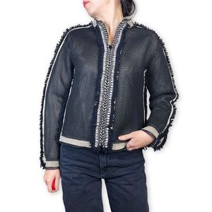 NWT Ballantyne Fringe Lattice Metallic Bomber Intarsia Jacket Size IT 42